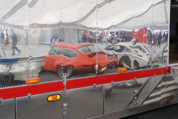 Brumos Porsche _transporter reflections _Rennsport Reunion 4_10/15/11
