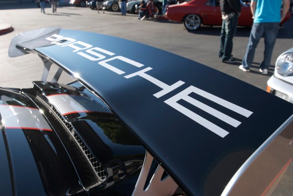 Black 2011 Porsche GT3RS 4.0_rear wing_Cars&Coffee_11/26/11