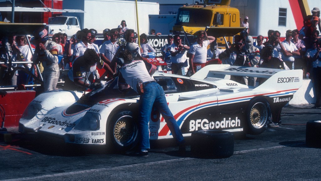 #67 BFGoodrich Porsche 962 _pit stop & driver change _Riverside Raceway_April 25, 1985 #67 BFGoodrich Porsche 962 _pit stop & driver change _Riverside Raceway_April 25, 1985