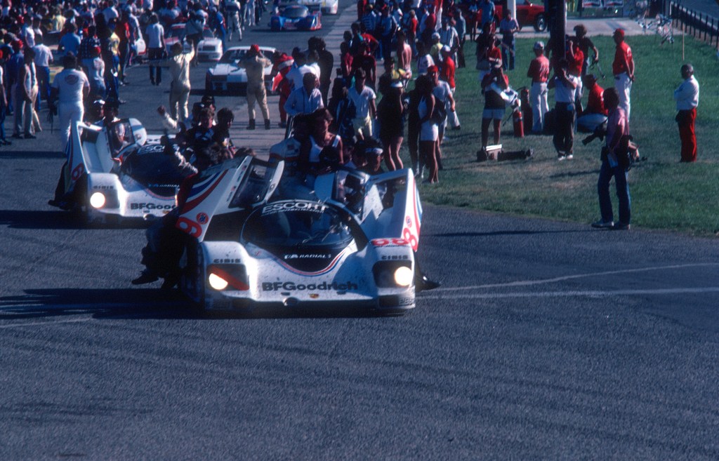 Cars #68 & #67 heading to Victory Lane_Jim Busby Racing_Porsche 962's_Riverside Raceway_April 1985 Cars #68 & #67 heading to Victory Lane_Jim Busby Racing_Porsche 962's_Riverside Raceway_April 1985