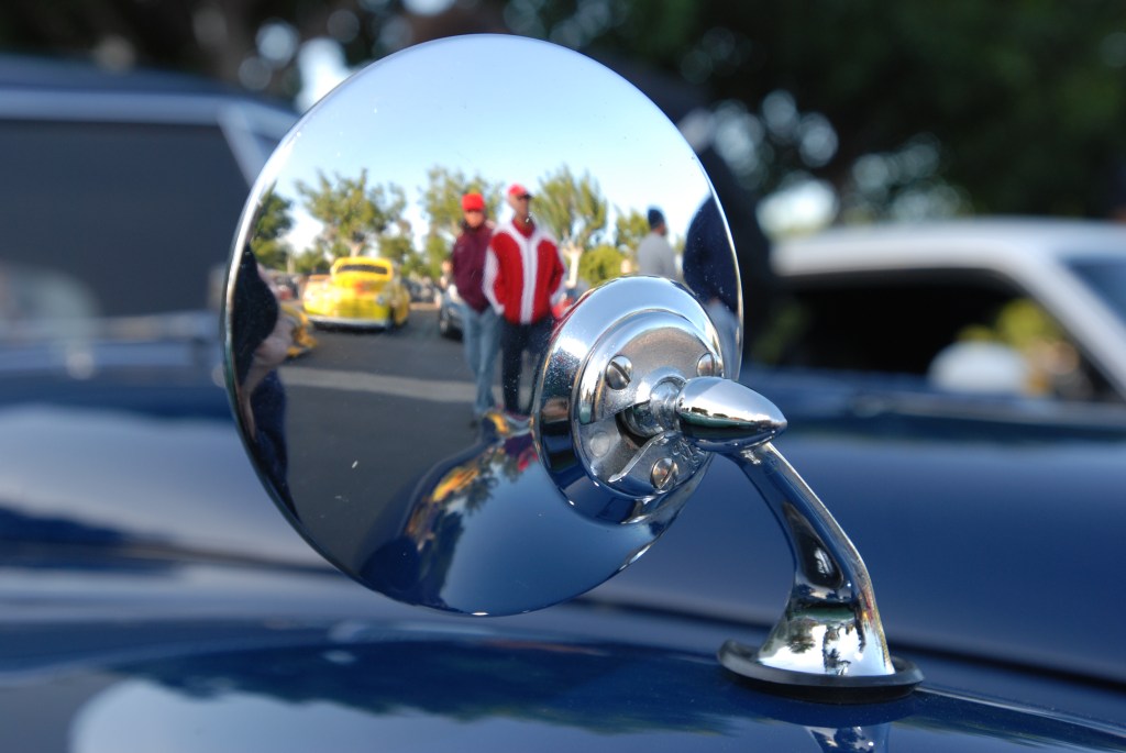Jaguar XK fender mounted mirror with reflections_Cars&Coffee/Irvine_2011