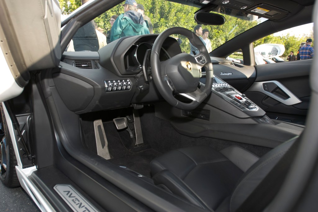 Pearlescent satin white Lamborghini LP 700-4 Aventador_Interior_Cars&Coffee/Irvine_12/17/11