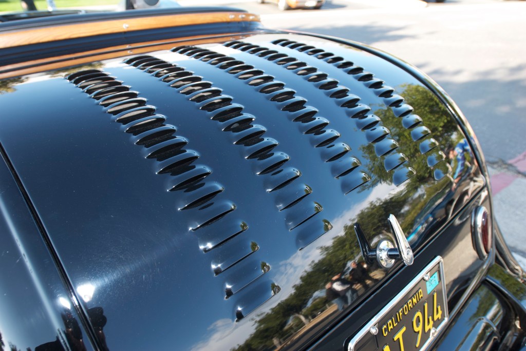 Black 1932 Ford roadster_ rear deck louvers_Cars&Coffee/Irvine_12/17/11