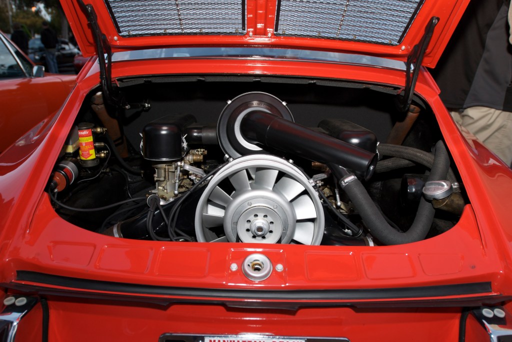 Polo red 1966 Porsche 911_engine detail_Cars&Coffee.Irvine-1/14/12