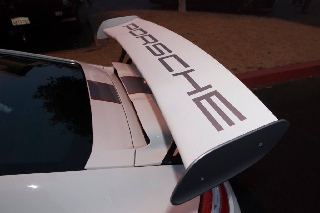 White 2011 Porsche GT3RS 4.0_rear wing_Cars&Coffee/Irvine_12/31/11