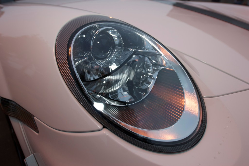 White 2011 Porsche GT3RS 4.0_headlight detail_Cars&Coffee/Irvine_12/31/11