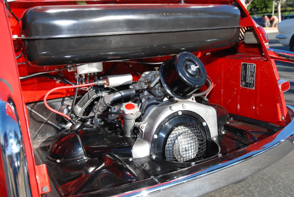 Red & white BMW Isetta 600_ 2 cylinder, 582cc motor_Cars&Coffee/Irvine_1/28/12