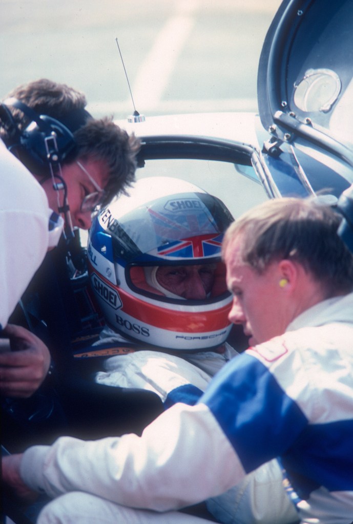 Derek Bell, crew chief Kevin Doran, and the late Al Holbert_#14 Lowenbrau Porsche 962_Riverside Raceway_Apr 86 Derek Bell, crew chief Kevin Doran, and the late Al Holbert_#14 Lowenbrau Porsche 962_Riverside Raceway_Apr 86