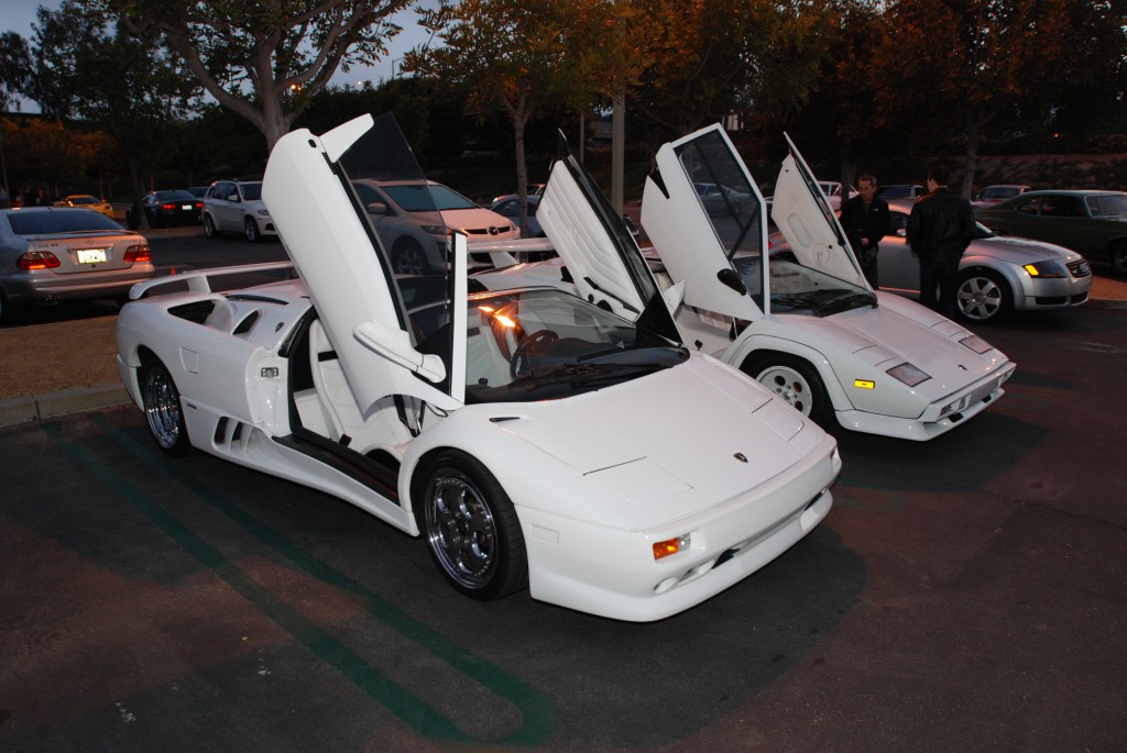 2 White Lamborghinis_Diablo VT roadster & Countach 5000 S_Cars&Coffee/Irvine_2/18/12