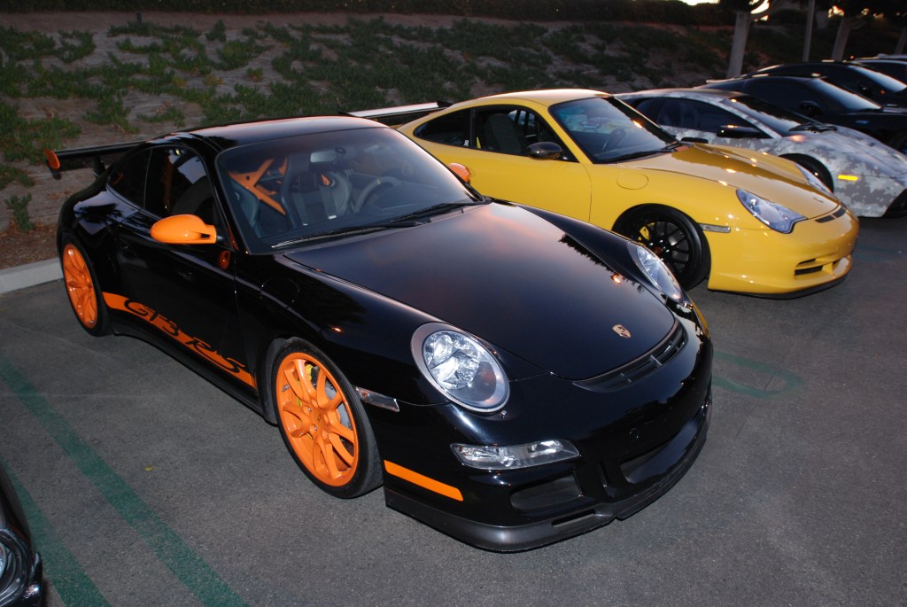 Black Porsche 997 GT3RS and yellow Porsche 996 GT3_Cars&Coffee/Irvine_2/4/12