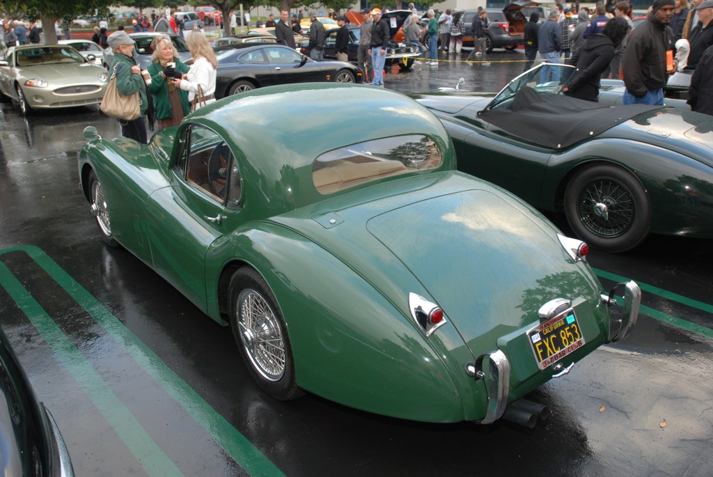Green on tan, Jaguar XK coupe_Cars&Coffee/Irvine_2/11/12