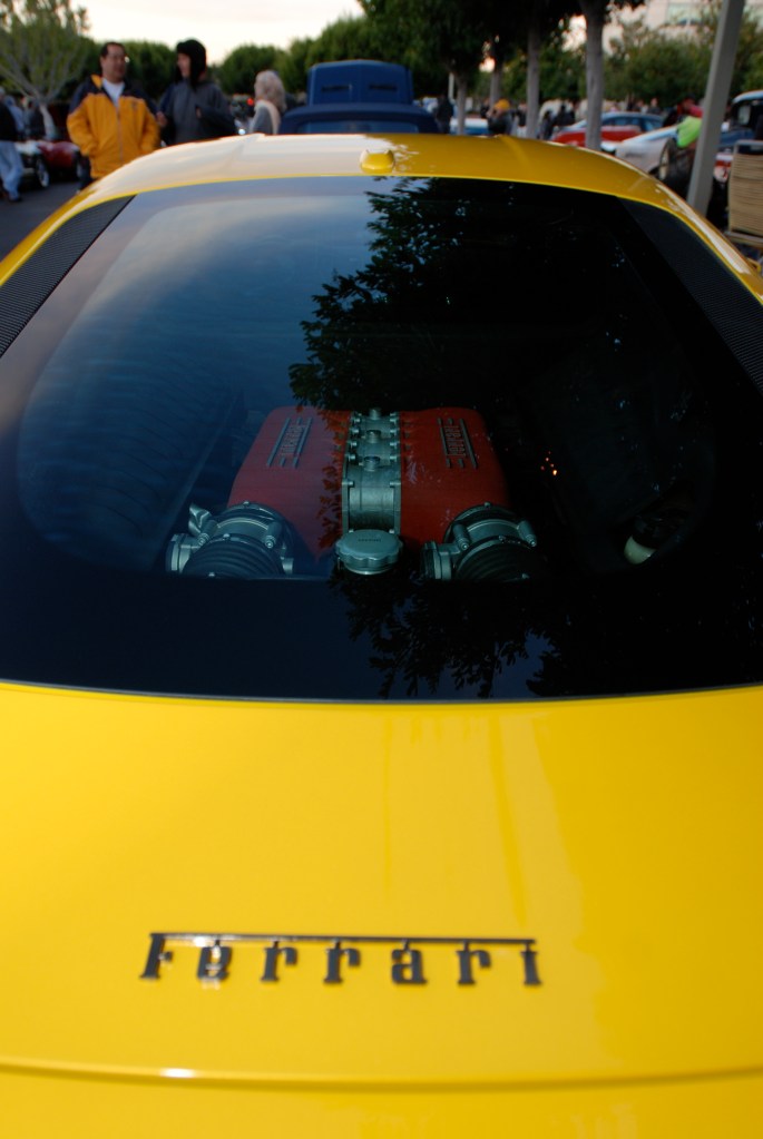 Yellow Ferrari 458 Italia_motor thru rear window_Cars&Coffee/Irvine_2/4/12