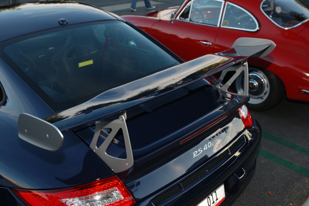 Dark blue 2011 Porsche GT3 RS4.0_rear wing & reflections_Cars&Coffee/Irvine_2/4/12