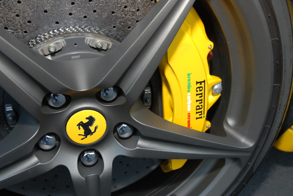 Yellow Ferrari 458 Italia_rear wheel & brake caliper_Cars&Coffee/Irvine_2/4/12