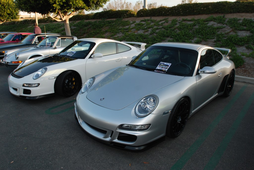 Silver and white, Porsche 997 GT3's_Cars&Coffee/Irvine_2/18/12