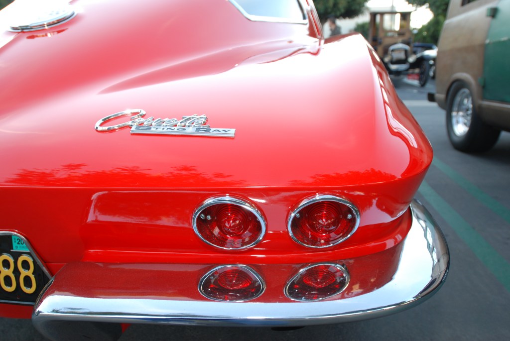 Red 1963 Corvette split window coupe_rear taillights & sting ray badge_Cars&Coffee/Irvine_2/4/12