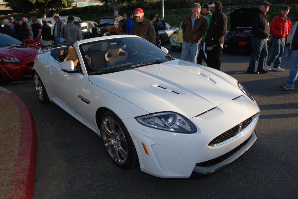 Polaris white Jaguar XKR-S roadster_3/4 front view_Cars&Coffee/Irvine_2/18/12
