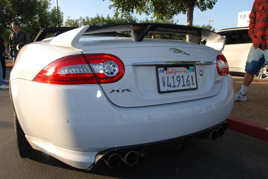Polaris white Jaguar XKR-S roadster_rear view_Cars&Coffee/Irvine_2/18/12