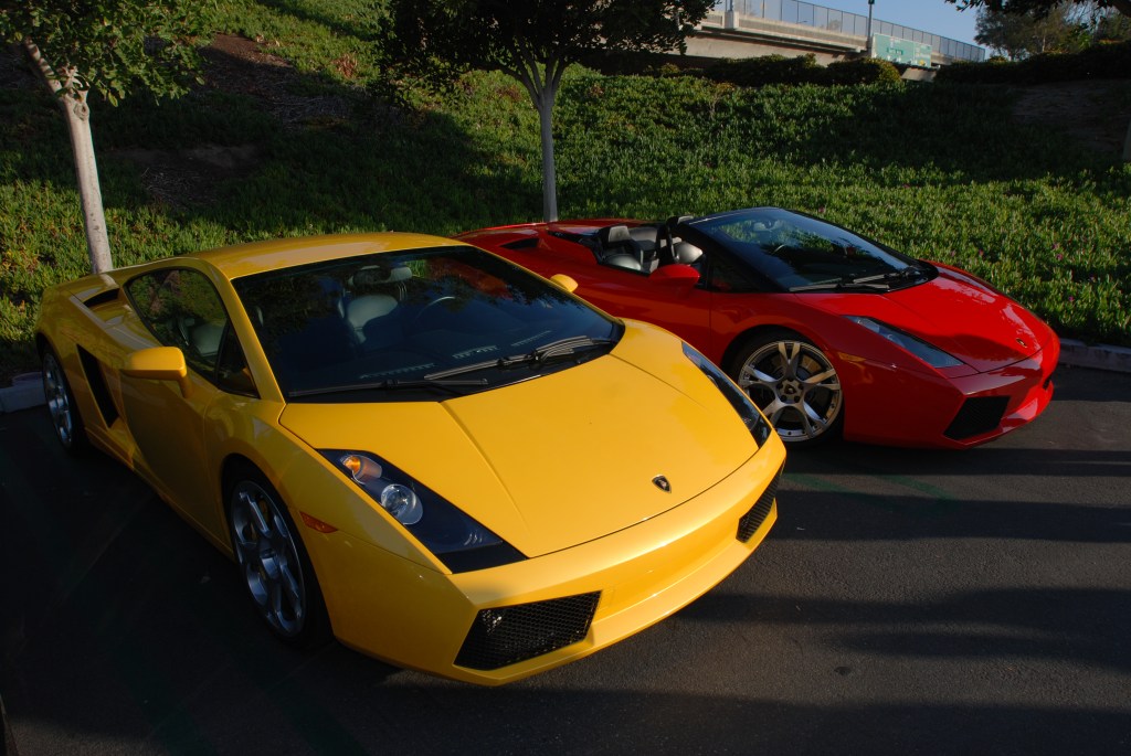 Yellow Lamborghini Gallardo & red Gallardo Spyder_Cars&Coffee/Irvine_2/18/12