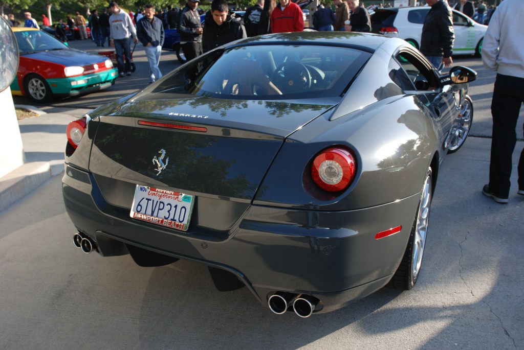 Gray Ferrari 599_3/4 rear view_reflections_Cars&Coffee/Irvine_2/18/12