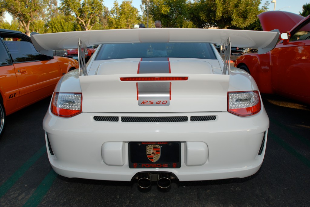 White 2011 Porsche GT3 RS4.0 w black wheels_rear view & reflections_Cars&Coffee/Irvine_3/10/12
