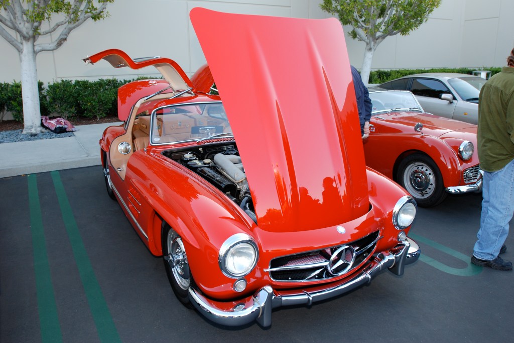 Red Mercedes- Benz 300SL gullwing_reflections_Cars&Coffee/Irvine_3/10/12
