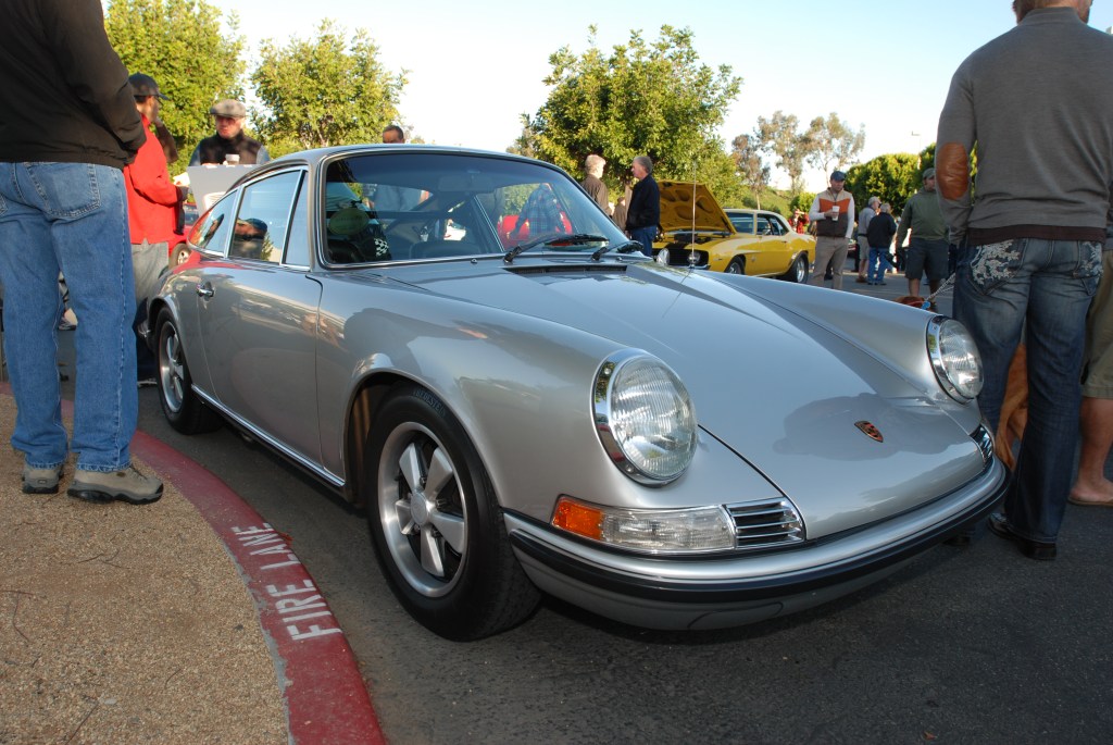 Silver Porsche 911 coupe_3/4 front view reflections_Cars&Coffee/Irvine_3/10/12
