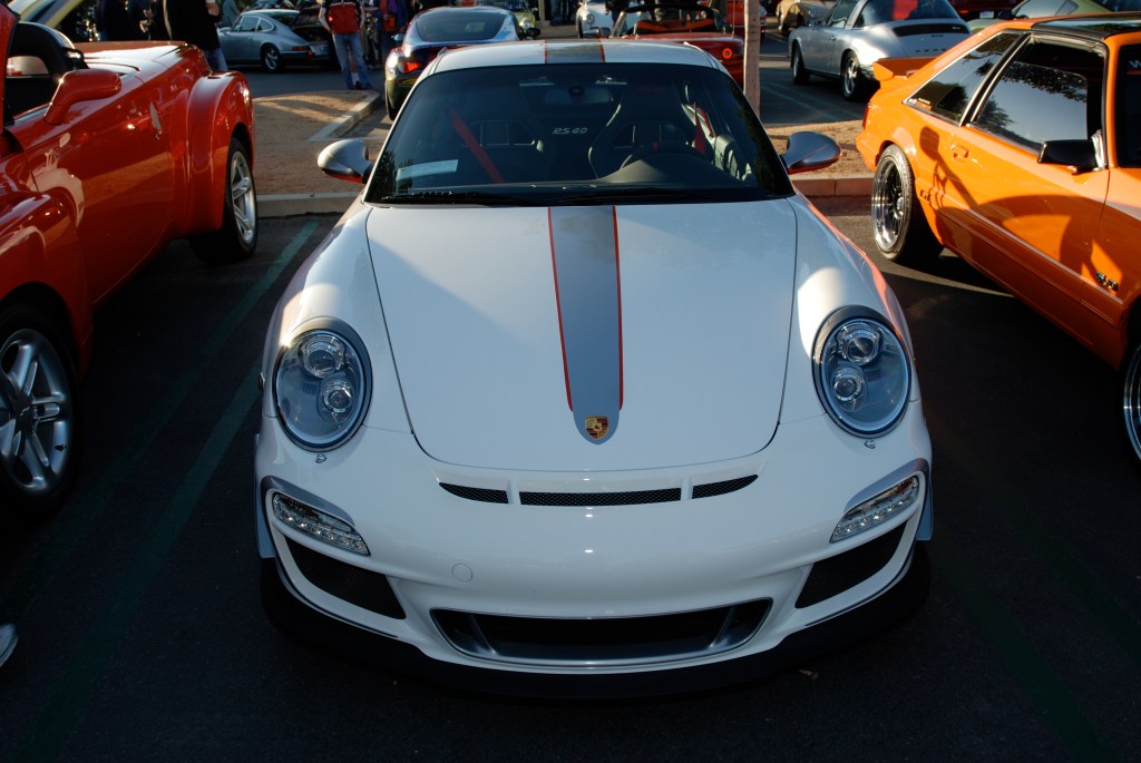 White 2011 Porsche GT3 RS4.0 w black wheels_front view_Cars&Coffee/Irvine_3/10/12