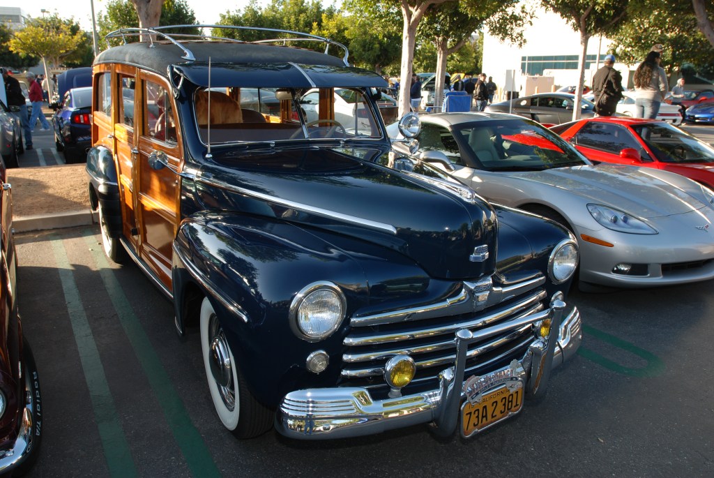 Blue Ford woody wagon_reflections_Cars&Coffee/Irvine_3/10/12