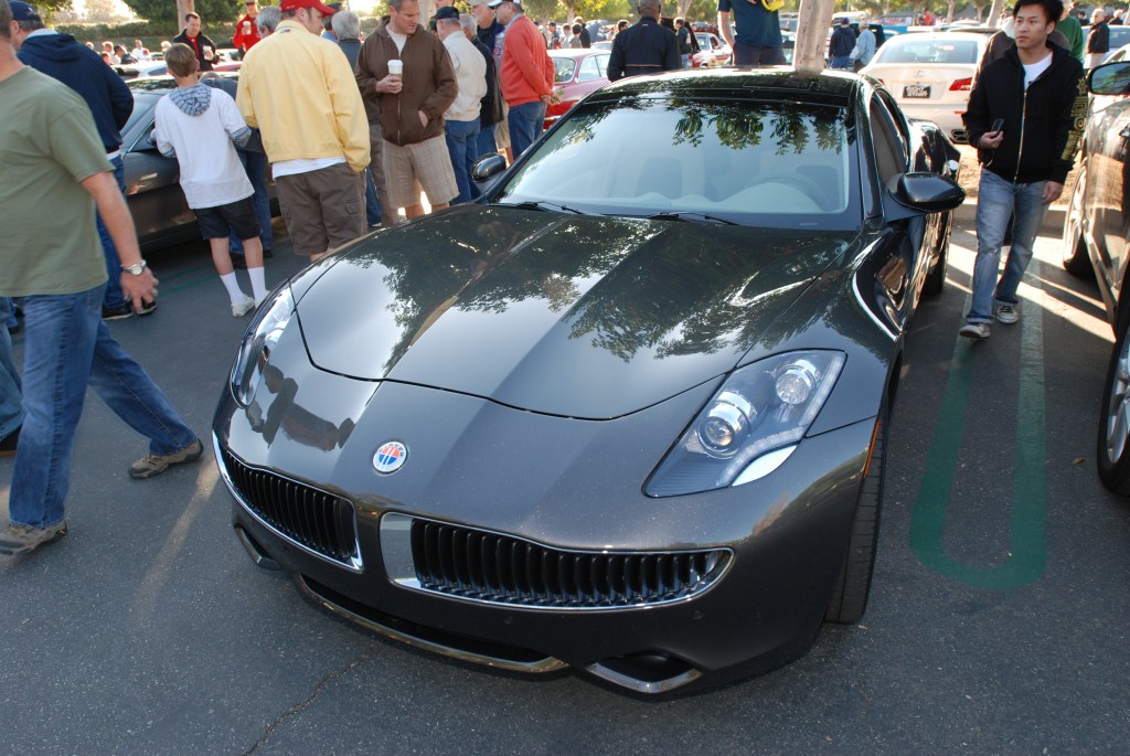 Charcoal gray Fisker Karma_hood reflections_Cars&Coffee/Irvine_3/10/12