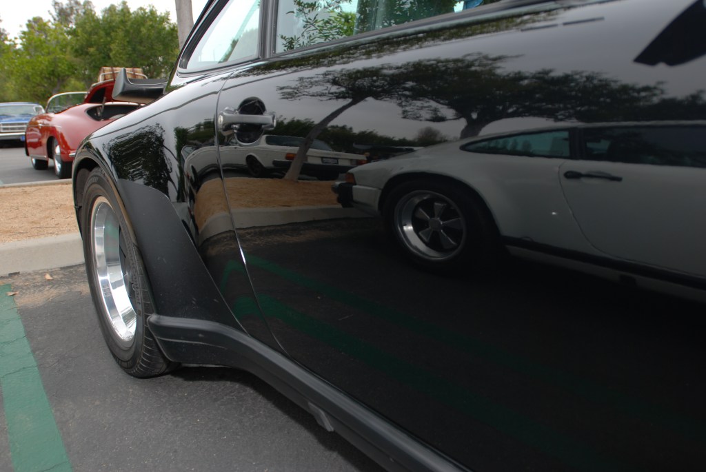 1987 Black Porsche 930 turbo_side door, mirror like reflection_Cars&Coffee/Irvine_3/24/12