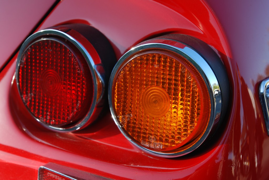 Red Ferrari 365 Daytona coupe_tail light details_ reflections_Cars&Coffee/Irvine_3/10/12