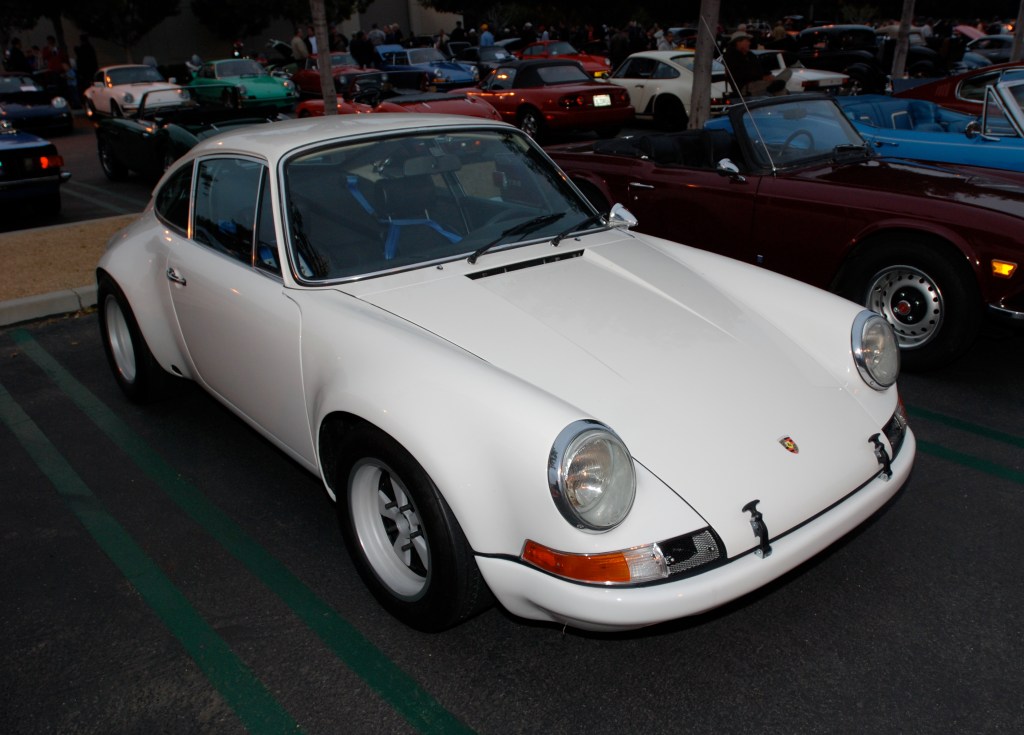 White, modified 1970's vintage Porsche 911 w/ flared fenders_3/4 front view_Cars&Coffee/Irvine_3/31/12
