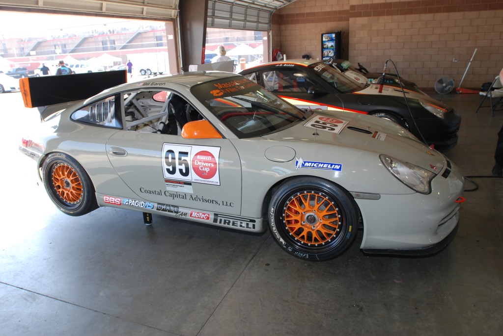 Khaki colored, Porsche GT3 Cup car_Festival of Speed_Auto Club Speedway_April 21, 2012