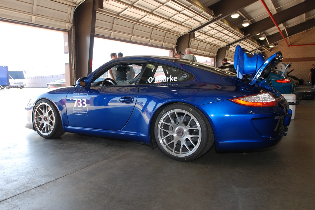 Blue 2011 Porsche GT3_3/4 rear view_Festival of Speed_Auto Club Speedway_April 21, 2012