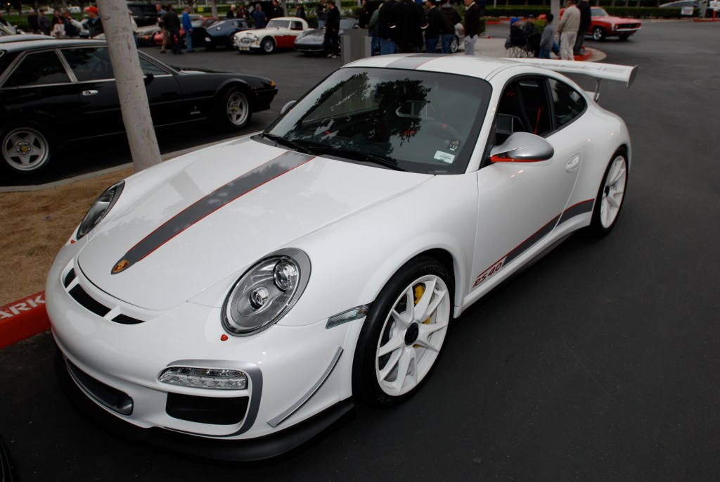 2011 white Porsche GT3 RS4.0_series # 222_3/4 front view_Cars&Coffee/Irvine_3/31/12