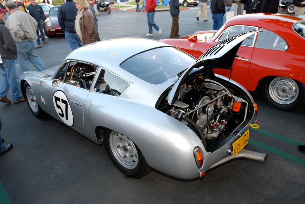 Silver 1961 Porsche Carrera Abarth GTL_side view_4 cam motor_F.A. Porsche Tribute_Cars&Coffee/Irvine_4/7/12