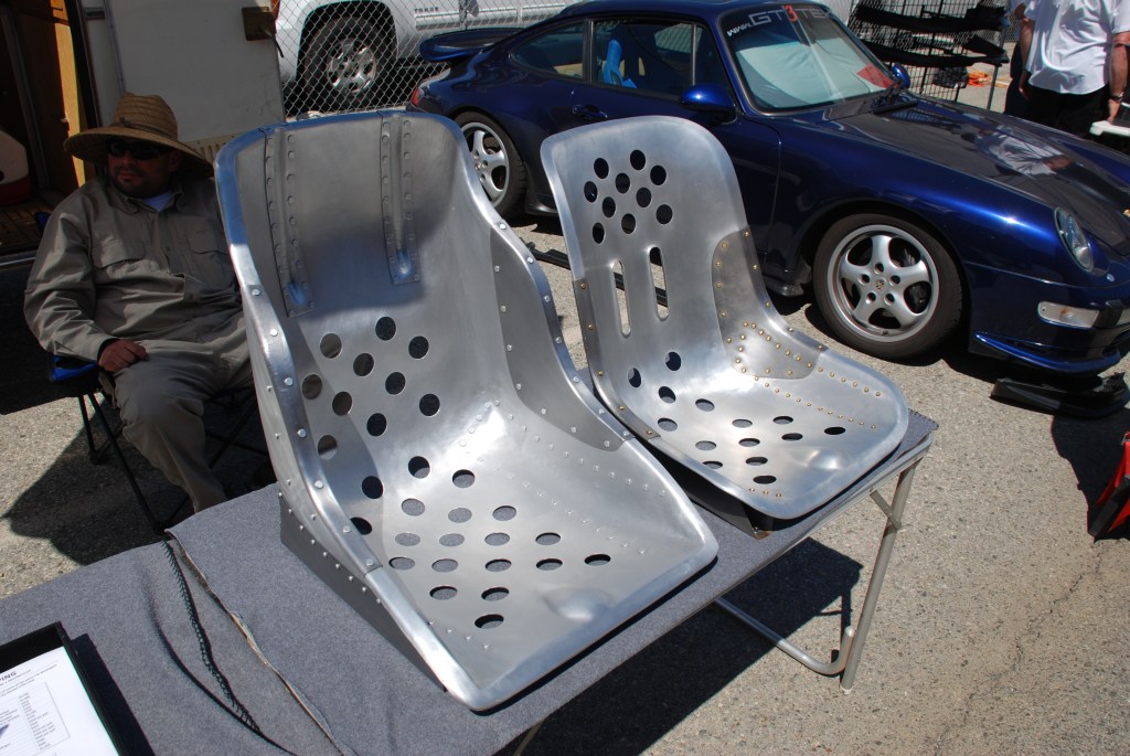 Hand formed aluminum seat shells_911 scheel seat shell & 550 spyder shell_Festival of Speed_Auto Club Raceway_April 21. 2012