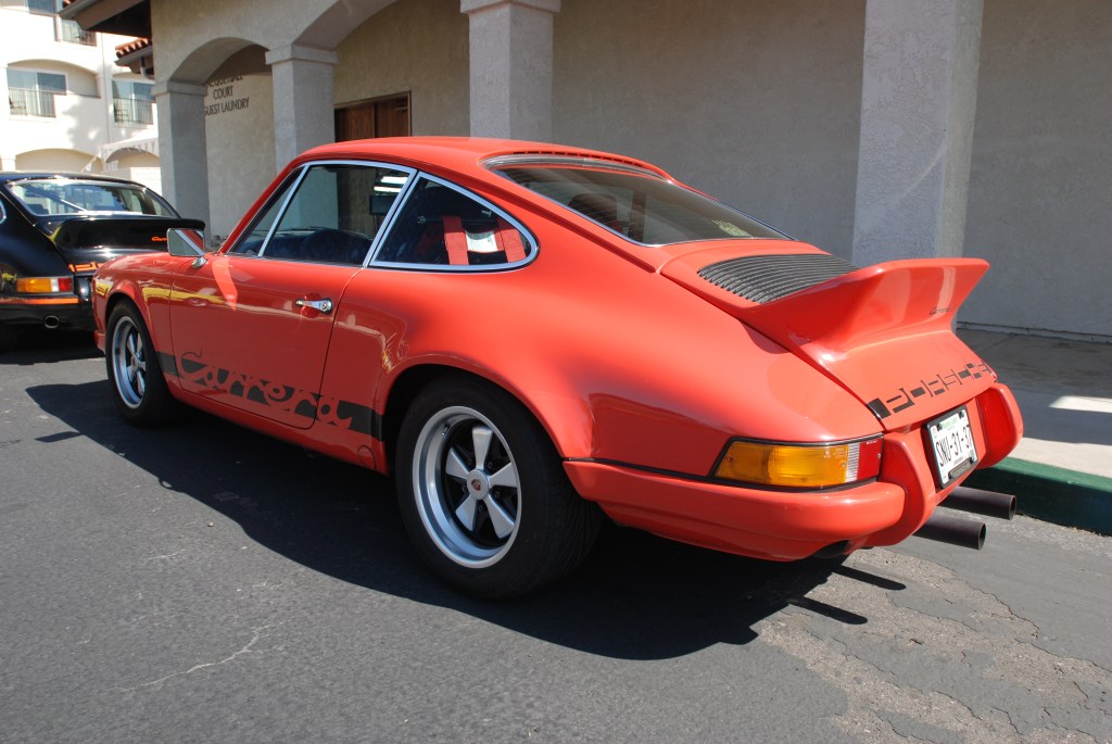 Salmon colored 1973 Porsche 911 Carrera RS_3/4 rear view_RGruppe Solvang Treffen _May 5, 2012