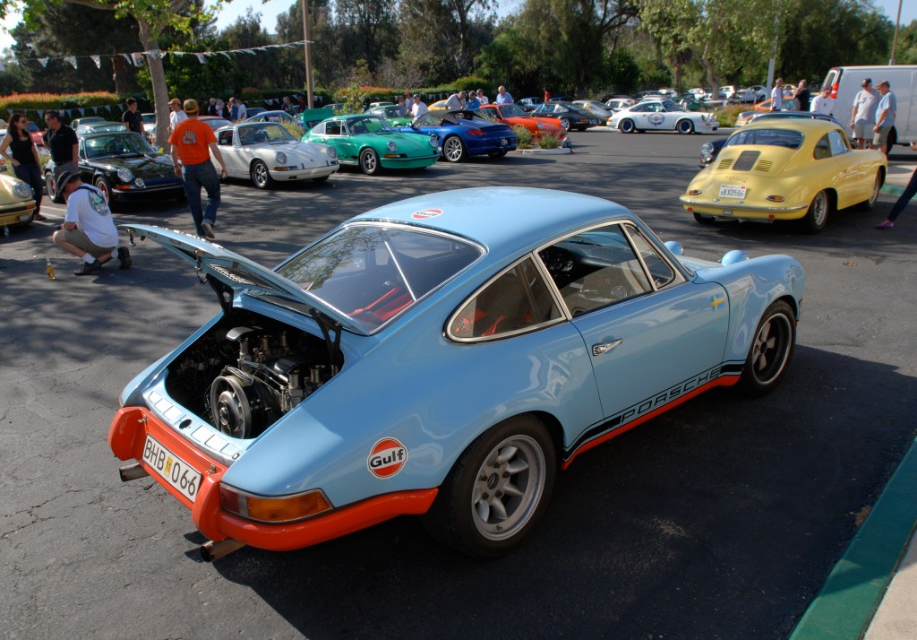 Gulf blue 1970's vintage Porsche factory built 911 Rally car_3/4 rear view_RGruppe Solvang Treffen _May 5, 2012
