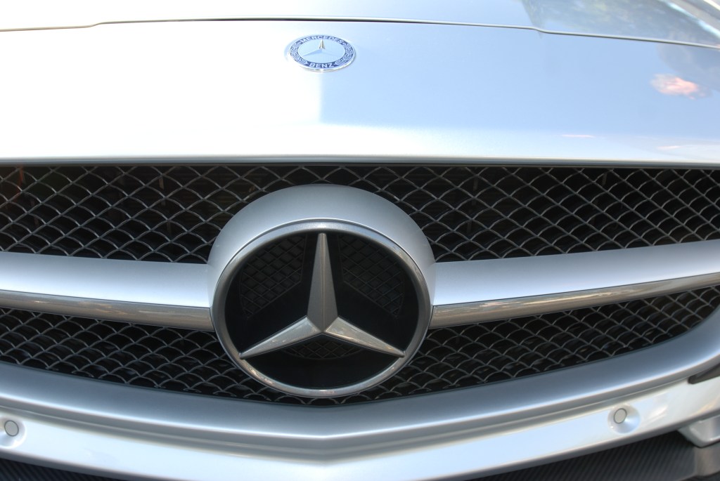 Silver Mercedes Benz AMG SLS_grill detail_Cars&Coffee/Irvine_April 28, 2012