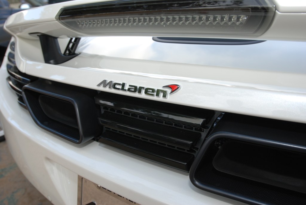 Pearl white McLaren MP4-12C_rear view_Cars&Coffee_5/28/12 Pearl white McLaren MP4-12C_rear view_Cars&Coffee_5/28/12