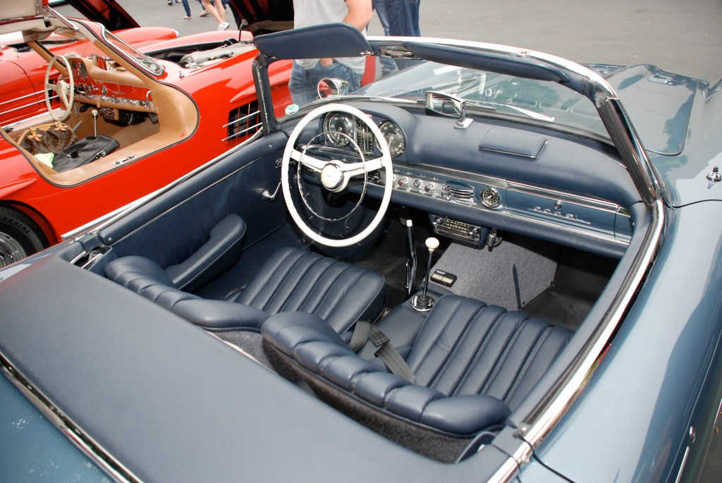 Slate blue Mercedes Benz 300SL roadster_interior detail shot_Cars&Coffee_June 2, 2012 Slate blue Mercedes Benz 300SL roadster_interior detail shot_Cars&Coffee_June 2, 2012
