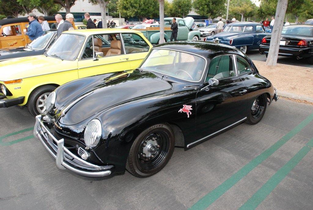 Black Porsche 356A coupe w/green interior_3/4 front view_Cars&Coffee_May 26, 2012