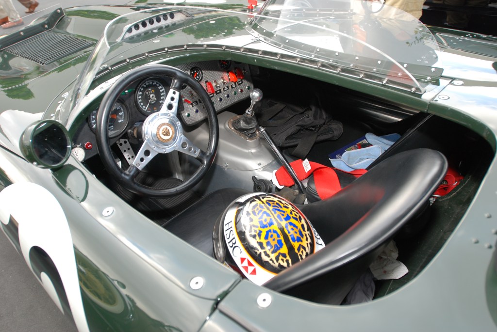 British Racing Green Jaguar E Type roadster race car_cockpit view_Cars&Coffee_May 26, 2012