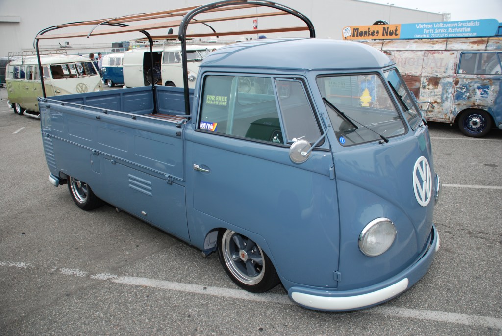 VW type II transporter  _Dove blue single cab__3/4 front view_The 2012 O.C.T.O  show_June 9, 2012