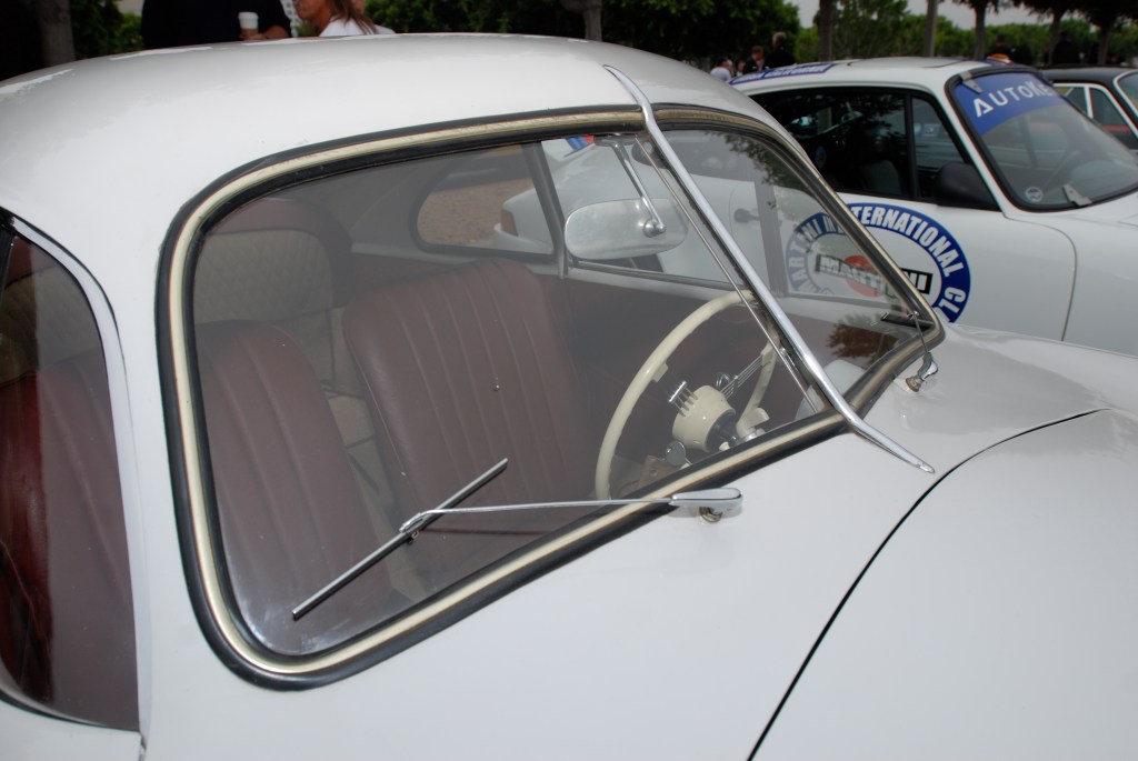 Ivory Porsche 356/2 Gmund coupe_split windshield and wiper details_Porsche row__cars&coffee_July 7, 2012 Ivory Porsche 356/2 Gmund coupe_split windshield and wiper details_Porsche row__cars&coffee_July 7, 2012