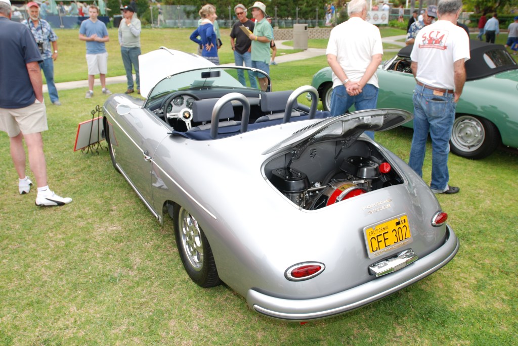 356 Registry_ Silver 1957 "Outlaw" speedster "_ 3/4 rear view _Dana Point concours _July 15, 2012