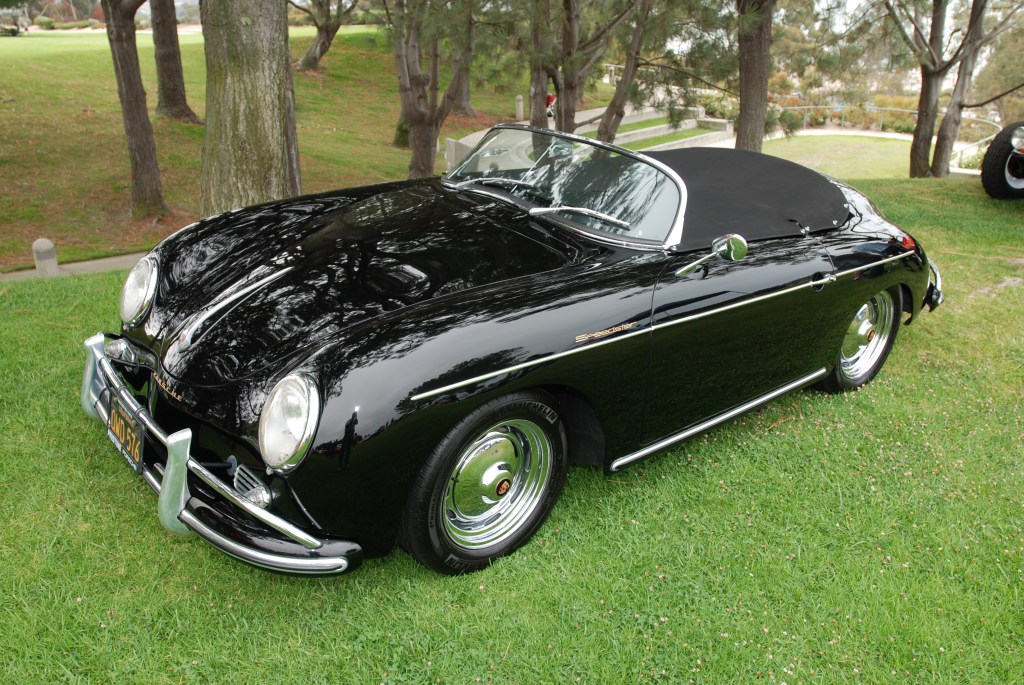 356 Registry_  Black speedster_under trees with reflections_Dana Point concours _July 15, 2012