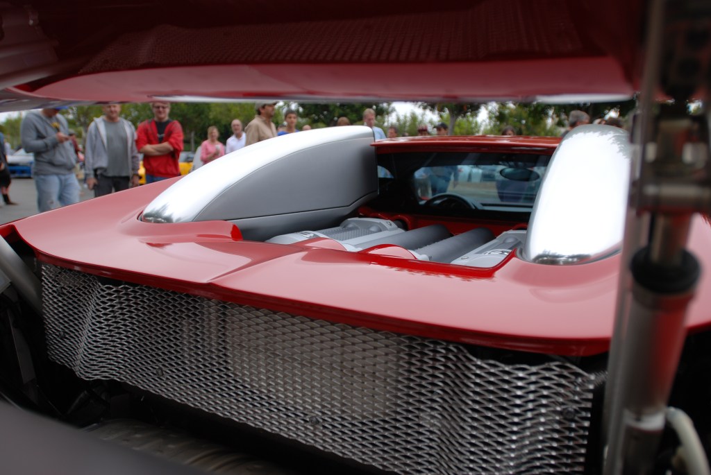 Fire engine red Bugatti Veyron 16.4_thru the wing view_Cars&Coffee/Irvine_June 23, 2012